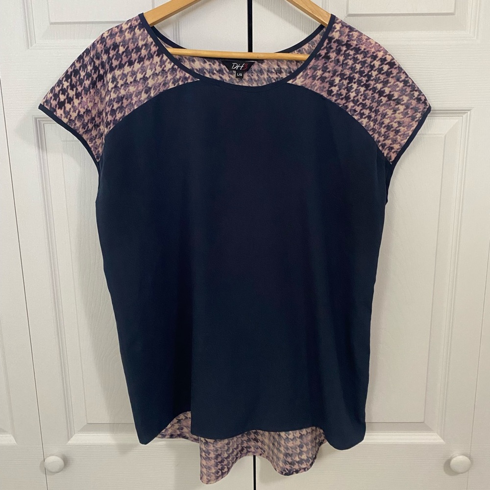 Women's Navy and Pink Houndstooth Top